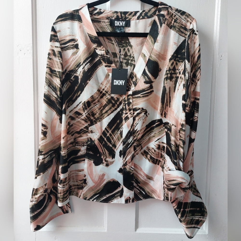 DKNY Women's Abstract Print Top - Black, Pink, White